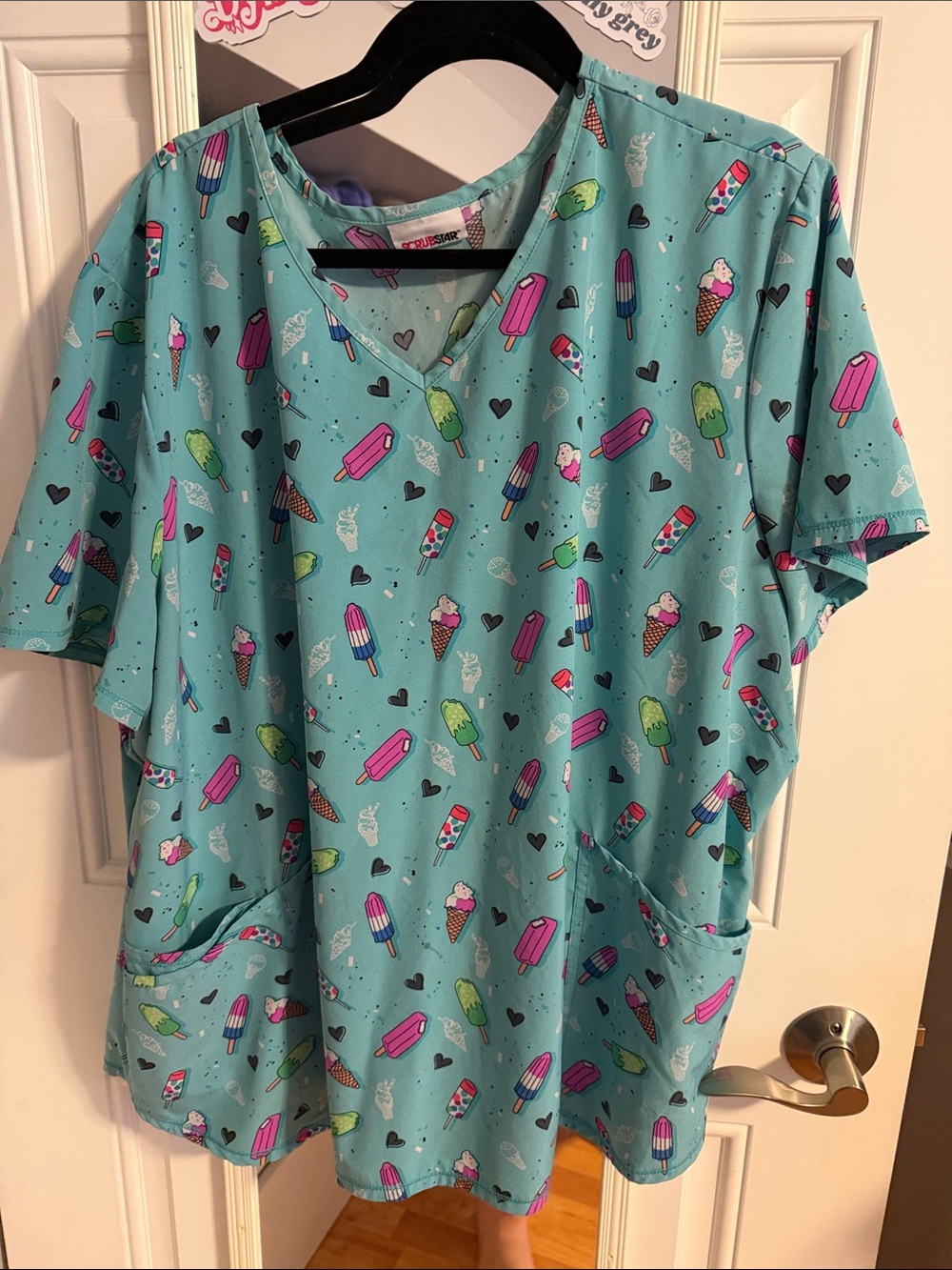 ScrubStar Ice Cream Print Scrub Top - Aqua